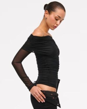 Abercrombie & Fitch Long-Sleeve Mesh Fold over Bodysuit