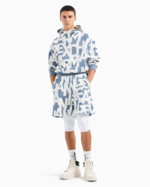 Armani Exchange Oversized French terry Bermuda shorts with allover ASV maxi-logo