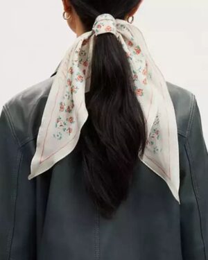 Coach Tea Rose Print Silk Diamond Scarf