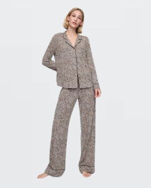 Leopard print Modal Pajama Pants & Shirt Set