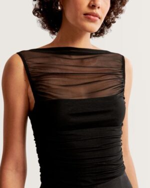 Mesh Ruched Slash Top
