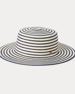 Striped Straw Boater Hat Lauren