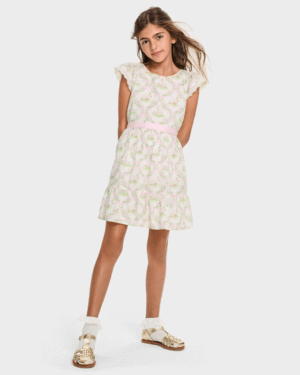 The children Place Girls Bunny Ruffle Dress - white