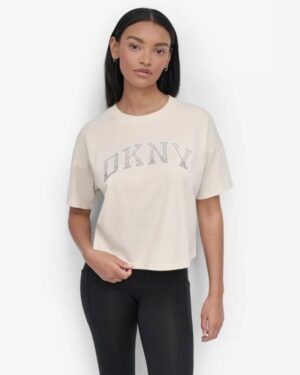 ARCHED DKNY RHINESTONE OMBRE LOGO TEE