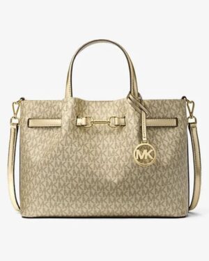 Carson Medium Metallic Signature Logo Satchel
