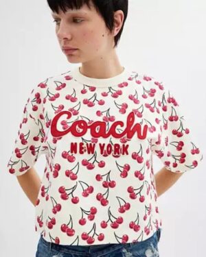 Cherry Summer Print Cursive Signature Cropped T Shirt In Organic Cotton 2025'