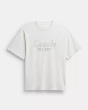 Cursive Coach Embroidered T Shirt In Organic Cotton