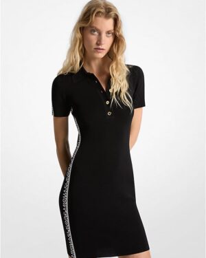 Stretch Knit Logo Tape Black Polo Dress