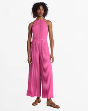 Pleated Embellished Georgette Halter Jumpsuit