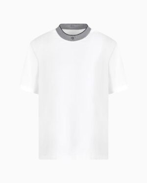 Regular fit T-shirt with striped profile neckline