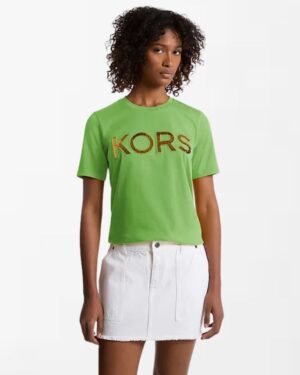 Sequined Logo Cotton T-Shirt