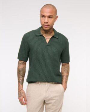 Classic Stitch Johnny Collar Sweater Polo*forest teal