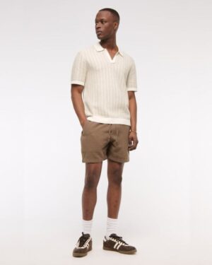 Classic Tonal Stitch Johnny Collar Sweater Polo*cream pattern