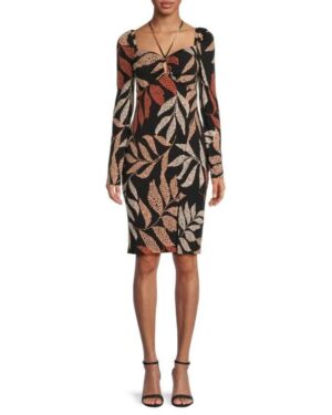 Leaf Print Sheath Dress
