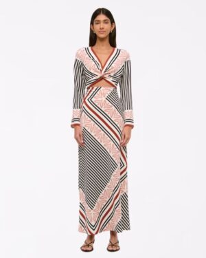 Long-Sleeve Twist-Front Maxi Dress