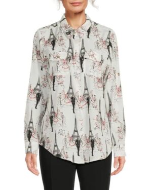 Paris Print Roll-Sleeve Shirt