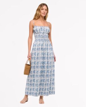 Smocked Tie-Front Maxi Dress