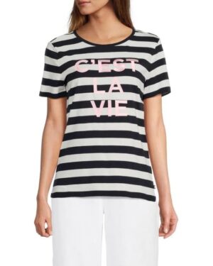 Striped C'est La Vie Graphic T-Shirt