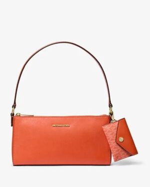 Vincent Medium Saffiano Leather Pochette with Signature Logo Card Case