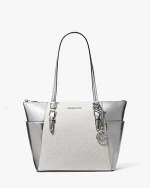 Charlotte Large Signature Logo and Metallic Tote Bag