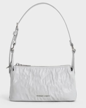Lark Crinkle-Effect Shoulder Bag - Grey