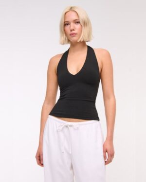 New! Cotton-Blend Seamless Fabric Halter Top