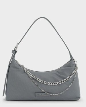 Nylon Chain-Link Trapeze Shoulder Bag - Grey