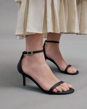 Grosgrain Stiletto-Heel Ankle-Strap Sandals - Black Textured