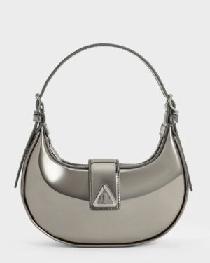 TRENDING NOW *Trice Metallic Accent Belted Shoulder Bag - Pewter