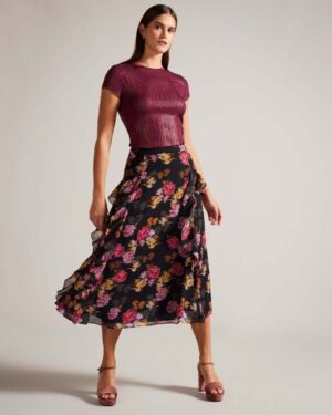 Ted Baker KATRINO Metallic Fitted Tee Women Casual Tops & Tees Dk-red*LimitedStock