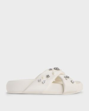 Gem & Pearl Flatform Sandals - White
