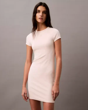 Cotton Contour Rib Monogram Logo Mini Dress
