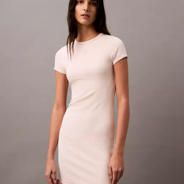 Cotton Contour Rib Monogram Logo Mini Dress