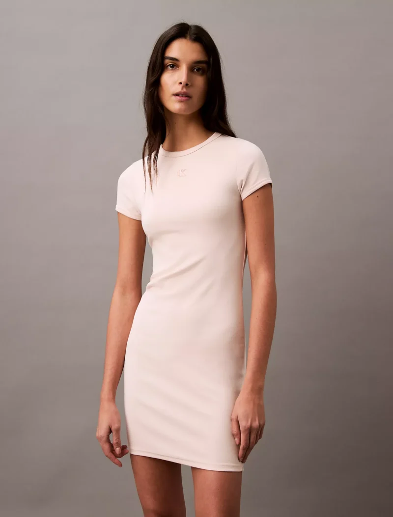 Cotton Contour Rib Monogram Logo Mini Dress