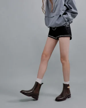 NEW Lando Faux Suede Metallic-Buckle Chelsea Boots - Dark Brown
