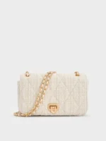 Arwen Tweed Diamond-Quilt Braided-Strap Shoulder Bag - Cream Tweed