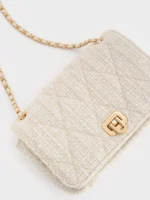 Arwen Tweed Diamond-Quilt Braided-Strap Shoulder Bag - Cream Tweed