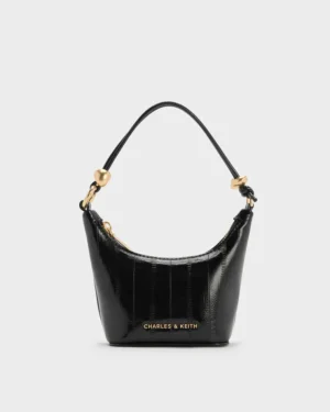 Micro Augustine Eel-Effect Chain-Handle Bag - Black