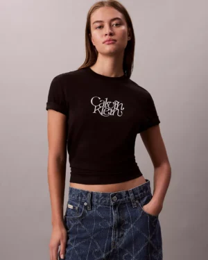 New Arrival*Script Logo Graphic Slim T-Shirt