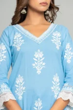 Women's Cotton Printed Straight Kurta with Palazzo Pants and Dupatta Set