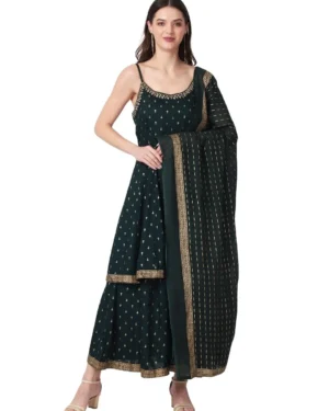 Women & Rayon Printed Anarkali Kurta with Palazzos and Dupatta Set
