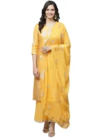Women & Rayon Printed Straight Kurti with Palazzos and Dupatta Set