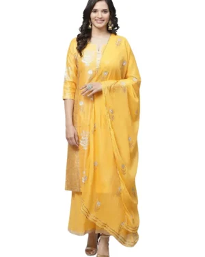 Women & Rayon Printed Straight Kurti with Palazzos and Dupatta Set