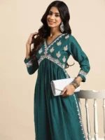 Women & Rayon Embroidered Alia Cut Regular Kurta With Pant