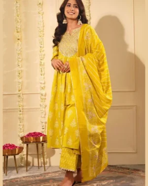 Women & Pure Cotton Printed Straight Kurta Set with Palazzo Pants & Dupatta- Ethnic Wear