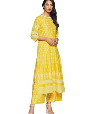Women & Cotton Printed Straight Kurti with Palazzos Set