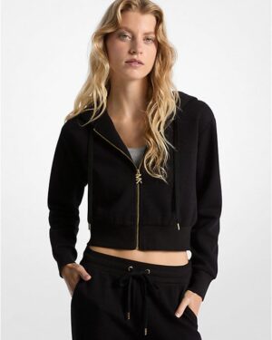 Logo Jacquard Charm Jacquard Cropped Zip-Up Hoodie