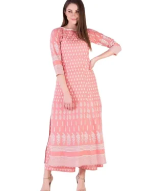 Women & Cotton Printed Straight Kurti with Palazzos Set