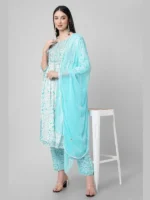 Material composition: 100% Rayon Length: Calf Length Sleeve type: 3/4 Sleeve Neck style: Round Neck Style: Pleated Material type: Rayon Country of Origin: India