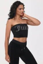 Anything but understated; shine bright in this rhinestone tube top. Can be paired perfectly under a track jacket or solo.